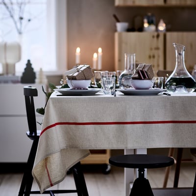 VINTERFINT Tablecloth, off-white/red, 57x126 "