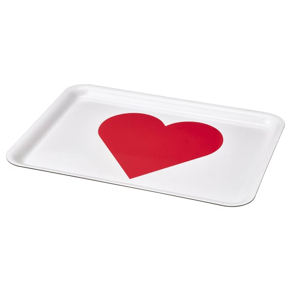 VINTERFINT Tray, heart pattern white/red, 15x11 "