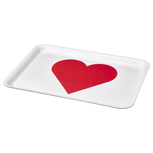 VINTERFINT Tray, heart pattern white/red, 15x11 "