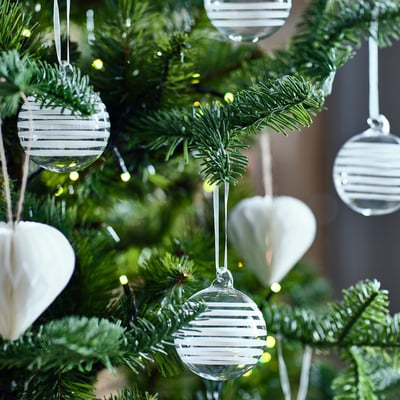 VINTERFINT Tree ornament, bauble clear glass/white, 2 ¼ "