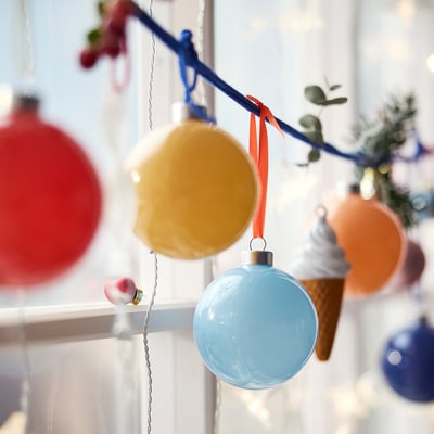 VINTERFINT Tree ornament, bauble glass/mixed colors, 3 1/8 "