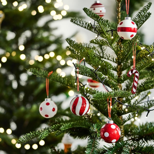 VINTERFINT Tree ornament, mixed patterns/red/white, 2 3/8 "