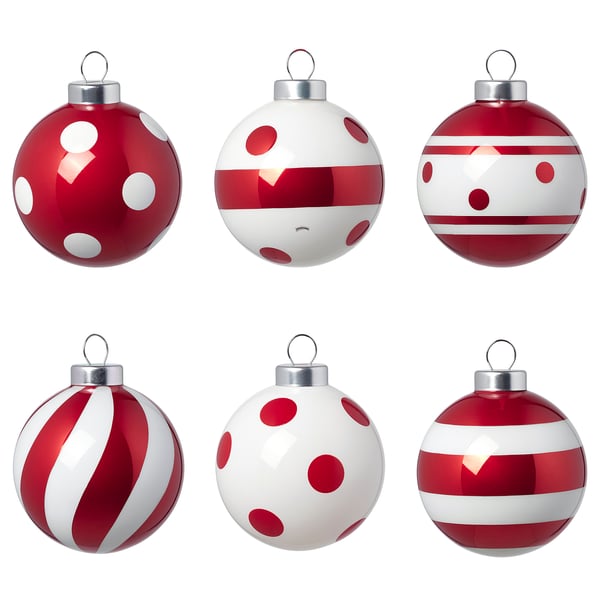 VINTERFINT Tree ornament, mixed patterns/red/white, 2 3/8 "