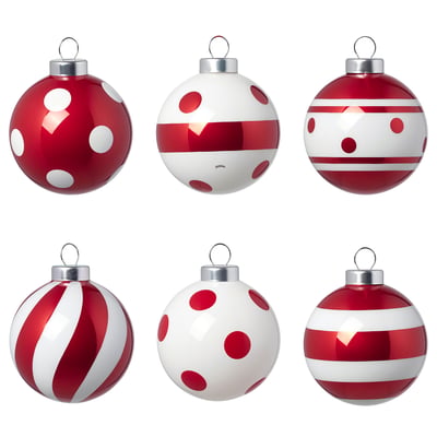 VINTERFINT Tree ornament, mixed patterns/red/white, 2 3/8 "