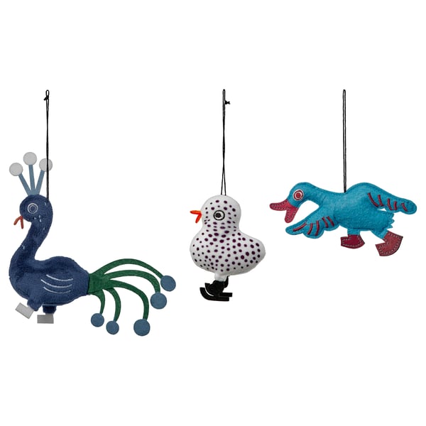 VINTERFINT Tree ornament set of 3, birds/mixed colors