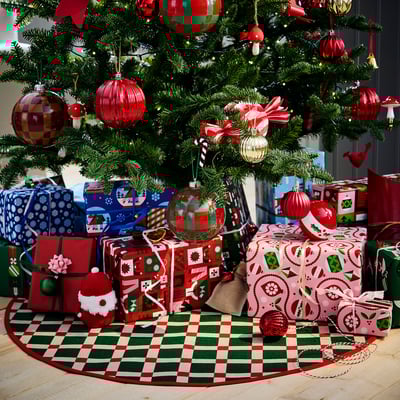 VINTERFINT Tree skirt, check pattern multicolor, 39 ¼ "