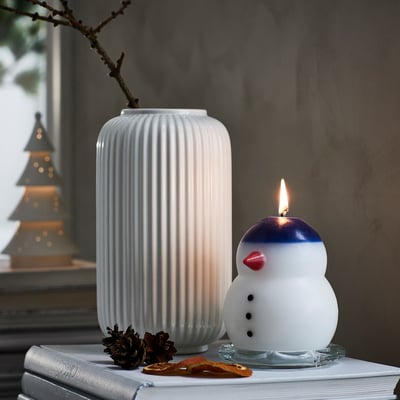 VINTERFINT Unscented pillar candle, snowman white, 4 ¾ "