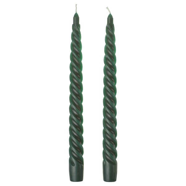 VINTERFINT Unscented taper candle, spiral green, 9 ¾ "