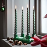 VINTERFINT Unscented taper candle, spiral green, 9 ¾ "