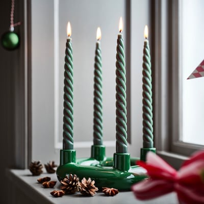 VINTERFINT Unscented taper candle, spiral green, 9 ¾ "