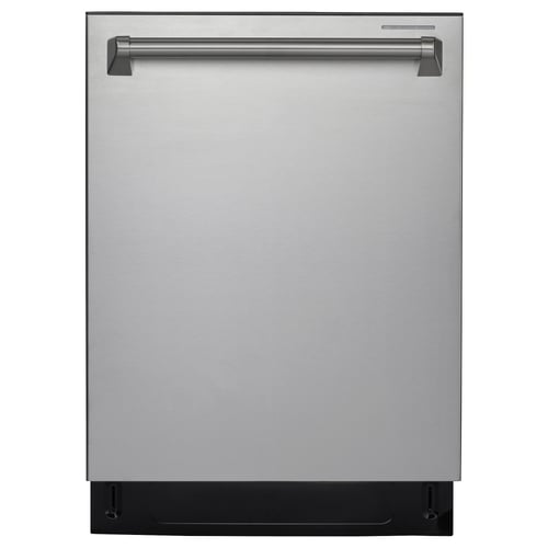 Stainless steel VINTROSA dishwasher. Modern design with silver finish and black handle. Adjustable racks and delayed start.