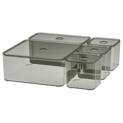 VISSLAÅN Box with lid, set of 5, gray