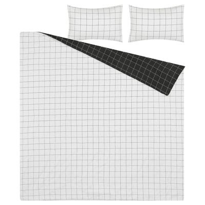 VITKLÖVER Comforter set, white black/check, Full/Queen