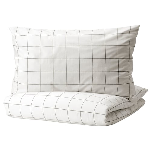 VITKLÖVER duvet cover and pillowcase(s), white black/check, Twin IKEA