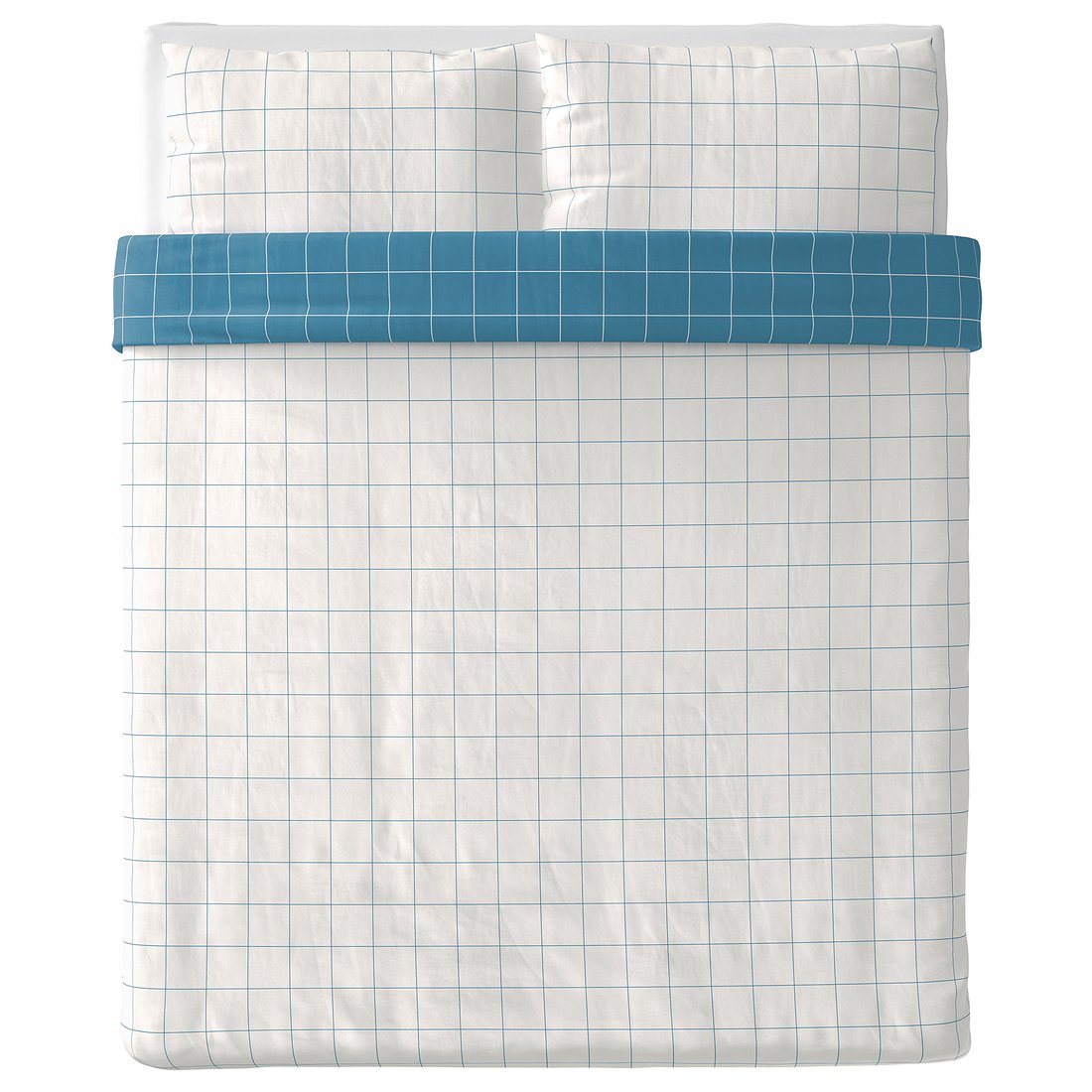 VITKLÖVER Duvet cover and pillowcase(s), white blue/check, Full/Queen