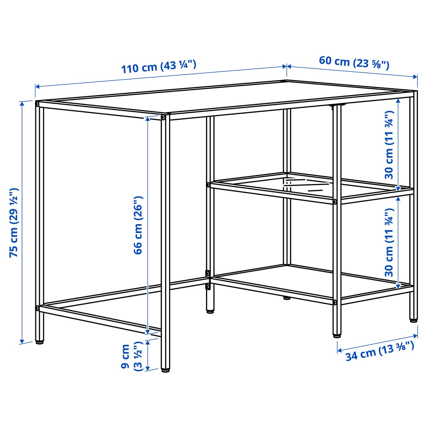 VITTSJÖ desk, black-brown/glass, 431/4x235/8