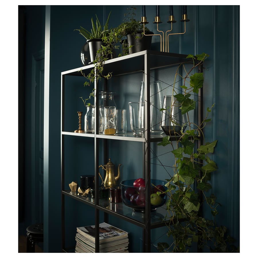 VITTSJÖ Shelf unit, blackbrown, glass, Width 39 3/8" IKEA
