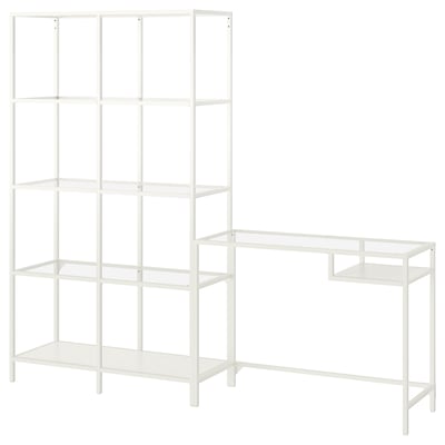 VITTSJÖ Shelving unit with laptop table, white/glass, 78 3/4x14 1/8x68 7/8 "