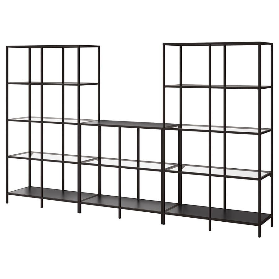 VITTSJÖ storage combination, blackbrown/glass, 1181/8x141/8x687/8" IKEA