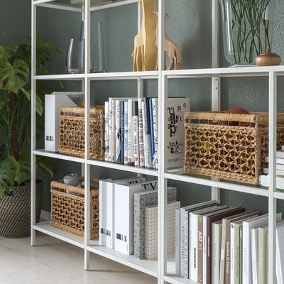 VITTSJÖ Storage combination, white/glass, 118 1/8x14 1/8x68 7/8 "