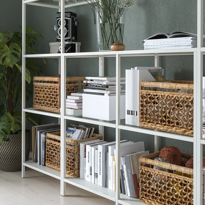 VITTSJÖ Storage combination, white/glass, 79 1/2x14 1/8x68 7/8 "