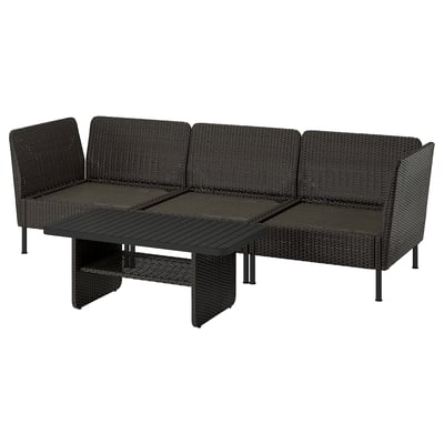 VITTSKÄR 3-seat conversation set, outdoor/plastic rattan dark gray