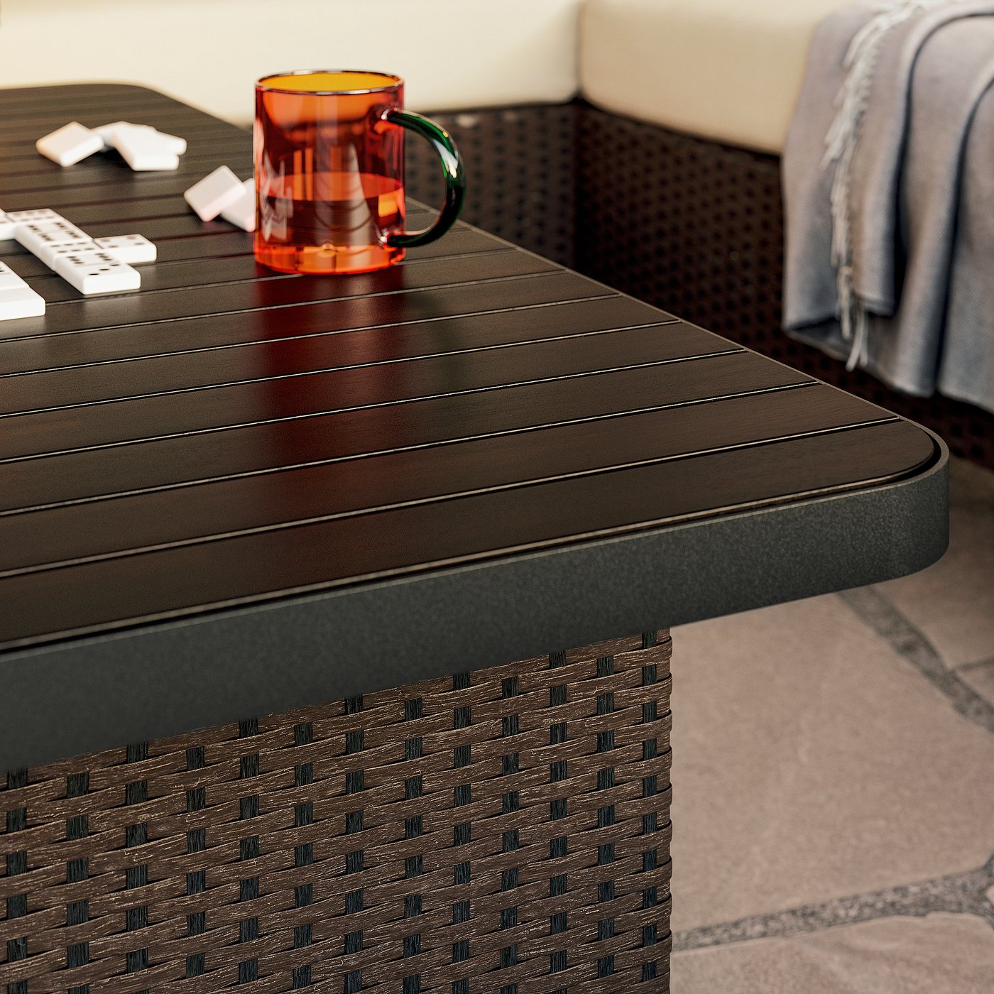 3-seat conversation set, with chaise outdoor/plastic rattan dark gray Frösön/Duvholmen beige 4