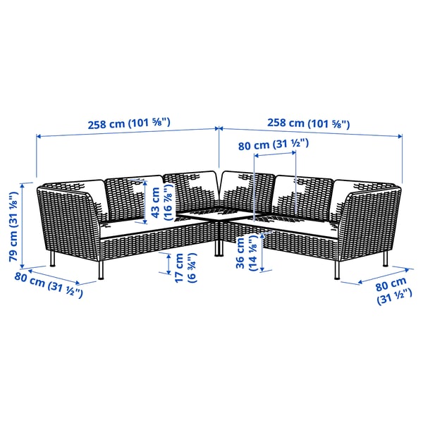 VITTSKÄR 4-seat modular corner sofa, outdoor/plastic rattan dark gray