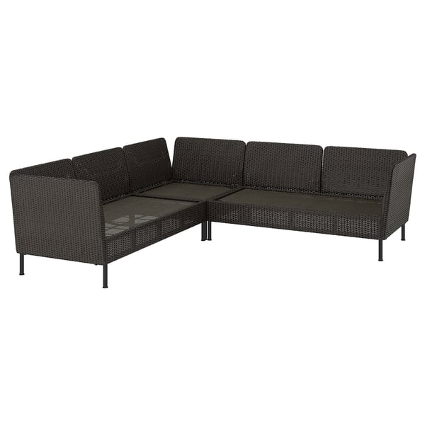 VITTSKÄR 4-seat modular corner sofa, outdoor/plastic rattan dark gray