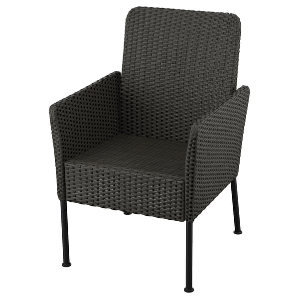 VITTSKÄR Armchair, plastic rattan outdoor/dark gray