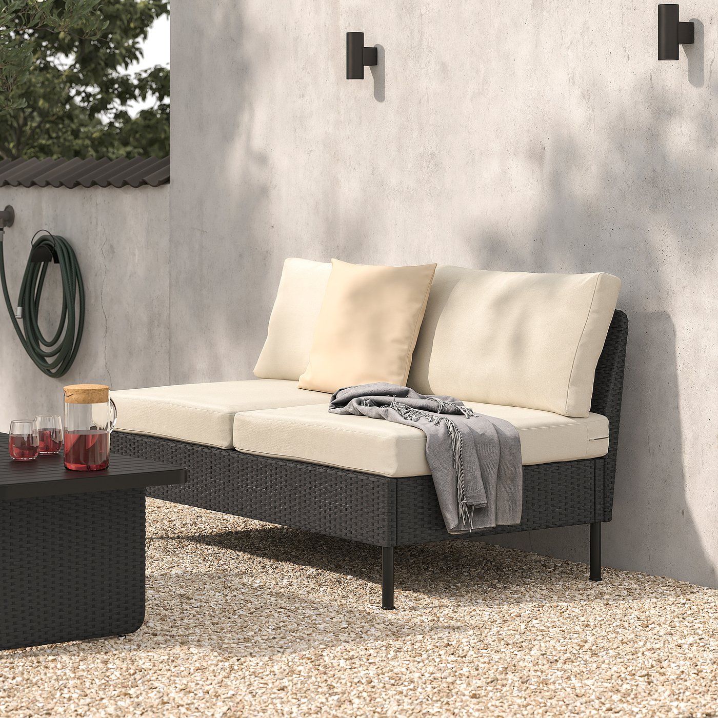 IKEA ソファー VITTSKÄR loveseat, outdoor plastic rattan dark gray/Frösön