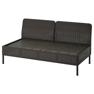 VITTSKÄR Loveseat, outdoor/plastic rattan dark gray