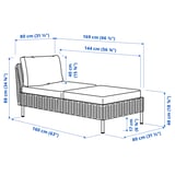 VITTSKÄR Modular chaise longue, outdoor plastic rattan dark gray/Frösön/Duvholmen beige