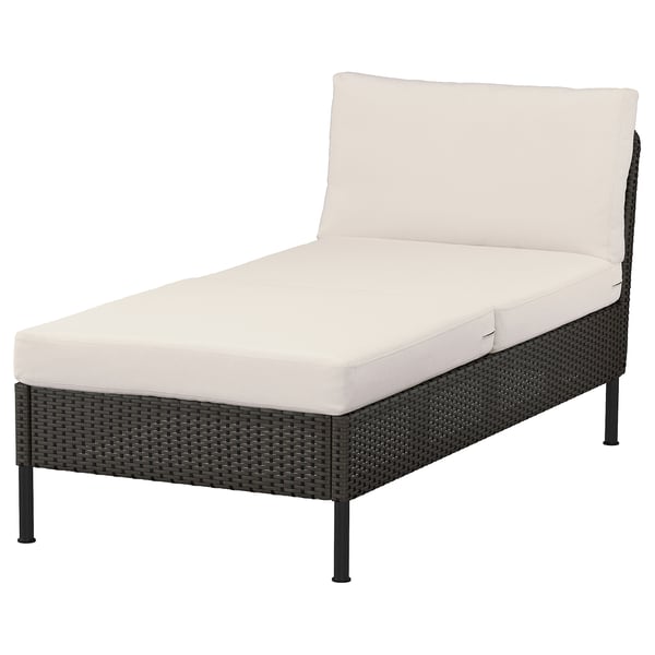 VITTSKÄR Modular chaise longue, outdoor plastic rattan dark gray/Frösön/Duvholmen beige
