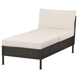 VITTSKÄR Modular chaise longue, outdoor plastic rattan dark gray/Frösön/Duvholmen beige