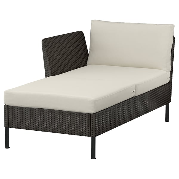 VITTSKÄR Modular chaise longue, with armrest outdoor/plastic rattan dark gray Frösön/Duvholmen beige