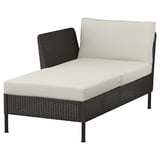 VITTSKÄR Modular chaise longue, with armrest outdoor/plastic rattan dark gray Frösön/Duvholmen beige