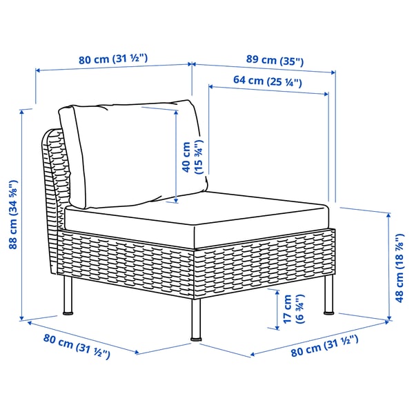 VITTSKÄR Modular easy chair, outdoor plastic rattan dark gray/Frösön/Duvholmen beige