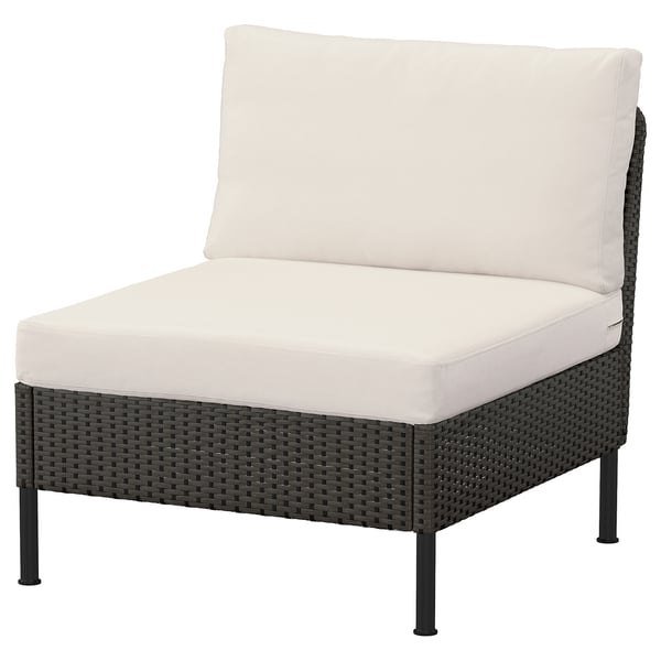 VITTSKÄR Modular easy chair, outdoor plastic rattan dark gray/Frösön/Duvholmen beige