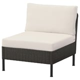 VITTSKÄR Modular easy chair, outdoor plastic rattan dark gray/Frösön/Duvholmen beige