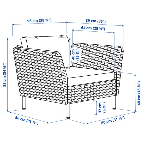 VITTSKÄR Modular lounge chair, plastic rattan dark gray/Frösön/Duvholmen beige