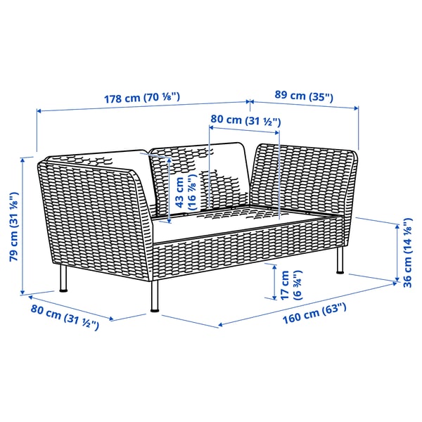 VITTSKÄR Modular loveseat, armrests outdoor/plastic rattan dark gray