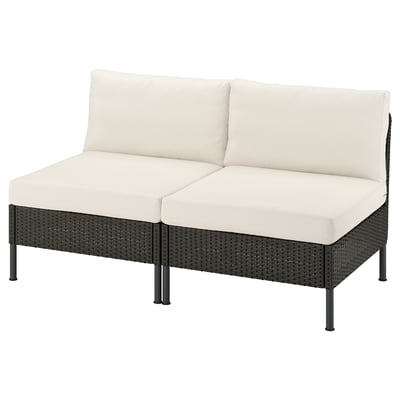 VITTSKÄR Modular loveseat, outdoor plastic rattan dark gray/Frösön/Duvholmen beige