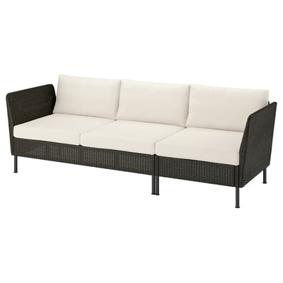 VITTSKÄR Sofa, armrests outdoor/plastic rattan dark gray Frösön/Duvholmen beige