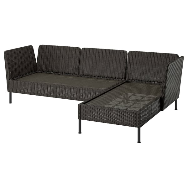 VITTSKÄR Sofa with chaise, armrests outdoor/plastic rattan dark gray