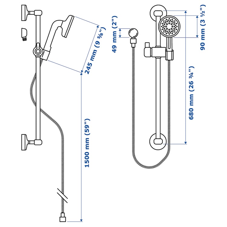 VOXNAN Riser rail with hand shower/outlet, chrome plated IKEA