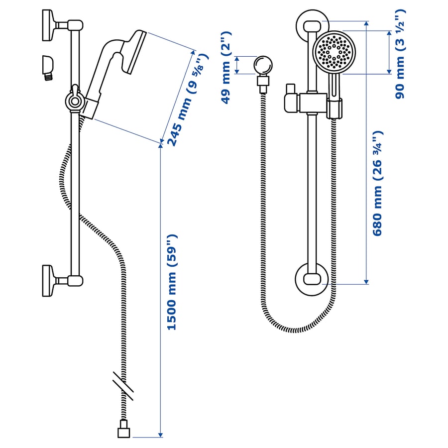 VOXNAN Riser rail with hand shower/outlet, chrome plated IKEA
