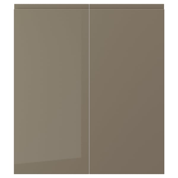 VOXTORP 2-p door/corner base cabinet set, left-handed/high gloss dark gray-brown, 13x30 "