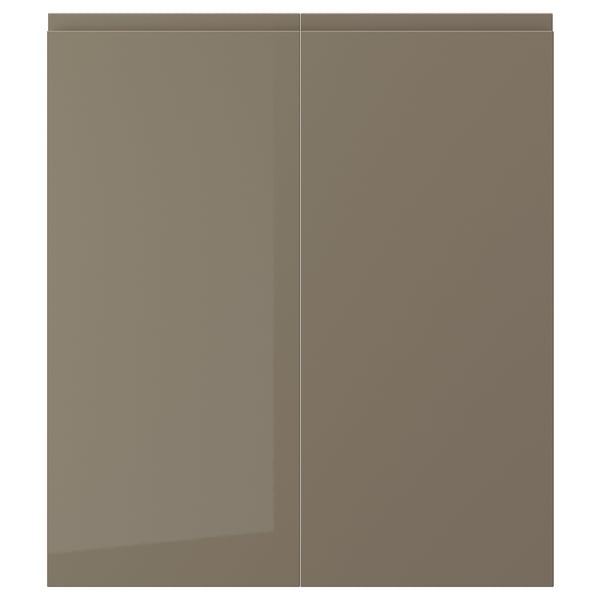 VOXTORP 2-p door/corner base cabinet set, right-handed/high gloss dark gray-brown, 13x30 "