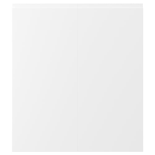 VOXTORP white kitchen cabinets. Sleek matte finish, modern design, and minimalist handles. Square shape.